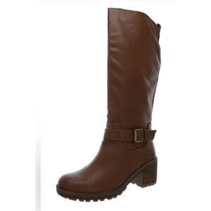 ZODIAC Georgia Knee High Boot 9.5 Brown NWOT Riding Heel Tall Lug Buckle Moto